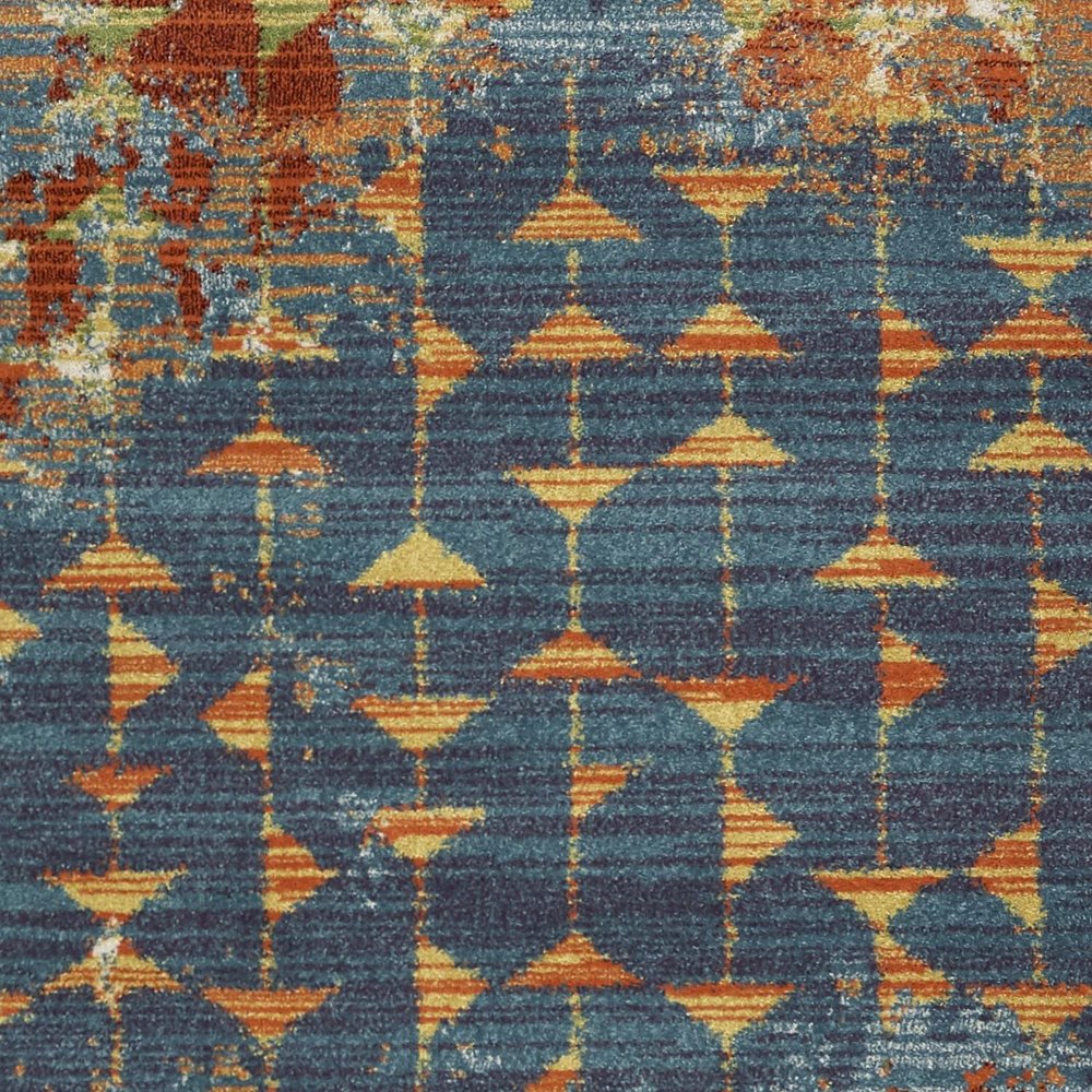 7' X 10' Blue Red And Orange Abstract Area Rug