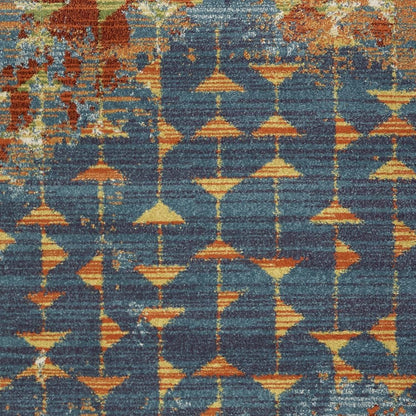 7' X 10' Blue Red And Orange Abstract Area Rug
