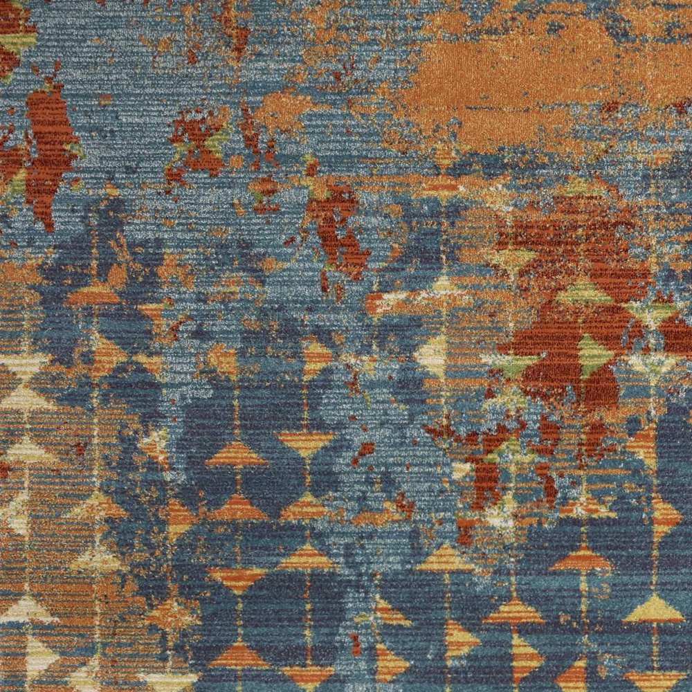 7' X 10' Blue Red And Orange Abstract Area Rug