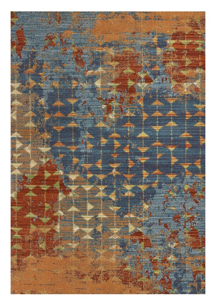7' X 10' Blue Red And Orange Abstract Area Rug