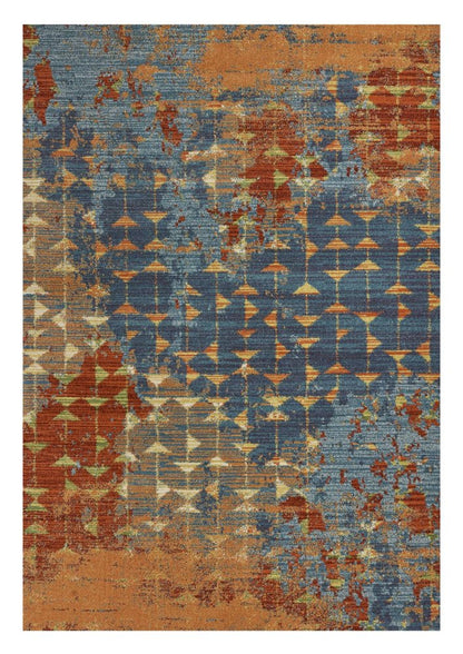 7' X 10' Blue Red And Orange Abstract Area Rug