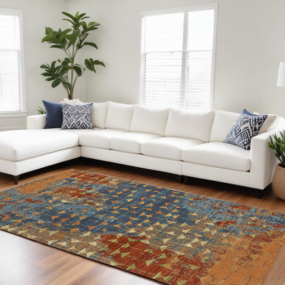 5' X 8' Blue Or Coral Abstract Triangle Indoor Area Rug