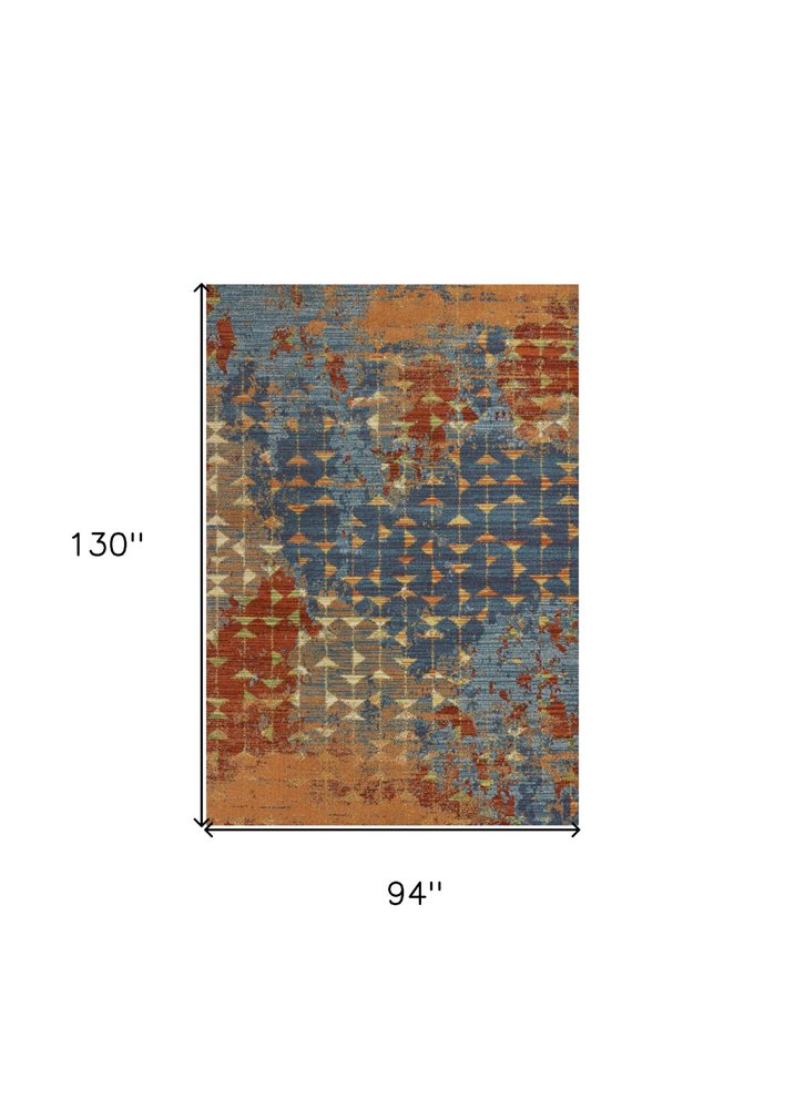 7' X 10' Blue Red And Orange Abstract Area Rug