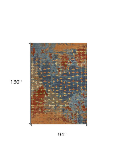7' X 10' Blue Red And Orange Abstract Area Rug