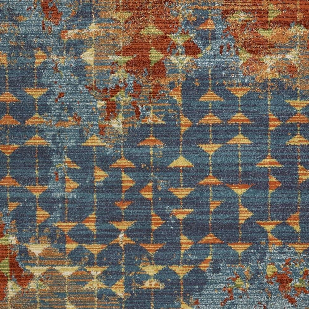 7' X 10' Blue Red And Orange Abstract Area Rug