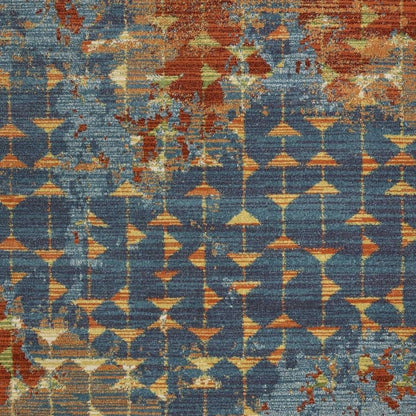 7' X 10' Blue Red And Orange Abstract Area Rug