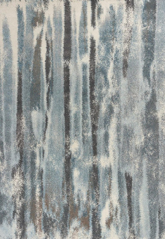 9' X 13' Teal Blue And White Abstract Area Rug