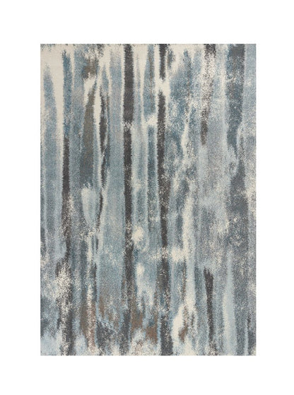 7' X 10' Teal Blue And White Abstract Area Rug