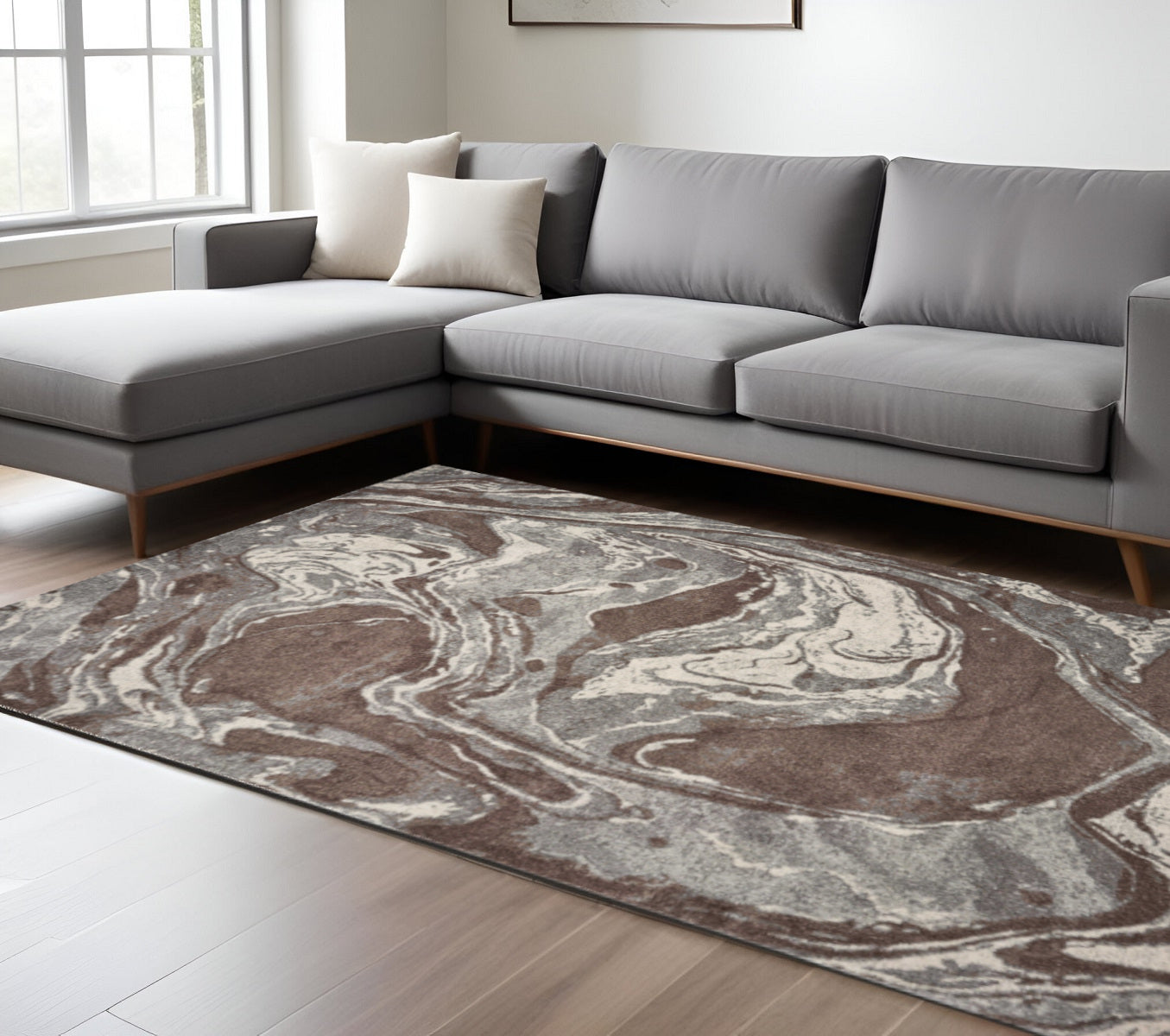 5' X 8' Brown And Ivory Abstract Area Rug