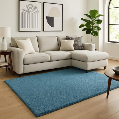 5' X 7' Blue Shag Hand Woven Area Rug