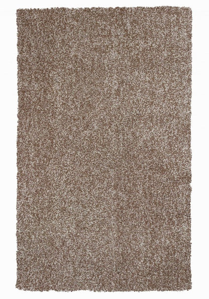 5' X 7' Beige And Brown Abstract Shag Hand Woven Area Rug