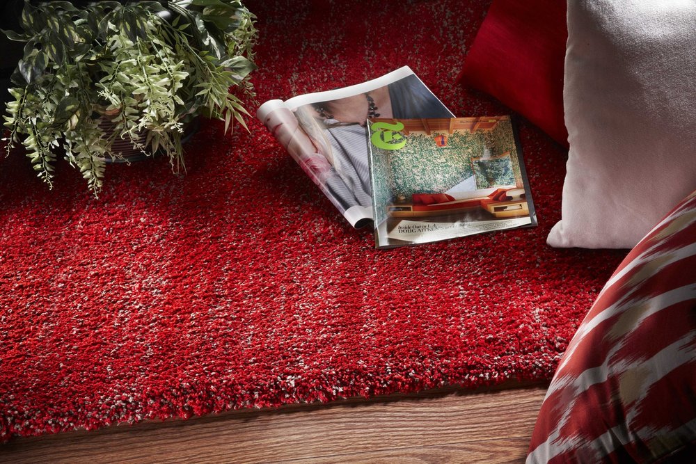 2' X 4' Red Shag Hand Woven Area Rug