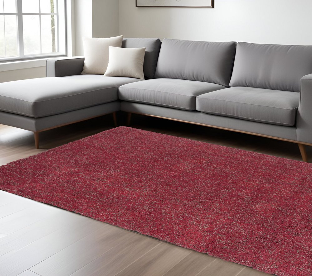 8' X 11' Red Shag Hand Woven Area Rug