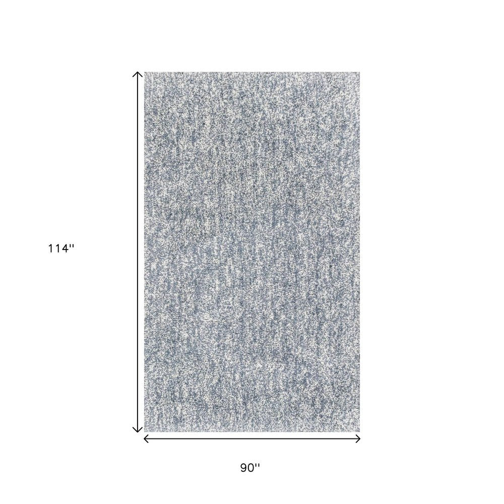 5' X 7' Slate Blue And Ivory Abstract Shag Hand Woven Area Rug