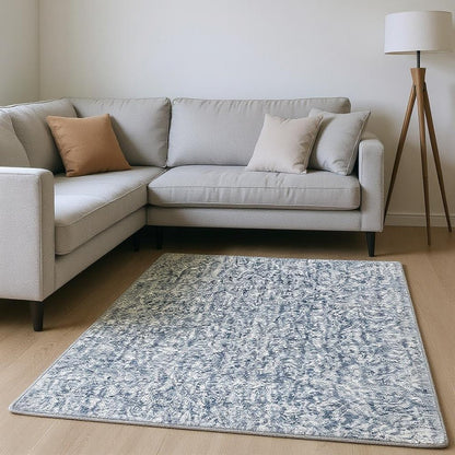 8' Slate Blue And Ivory Abstract Hand Woven Round Rug