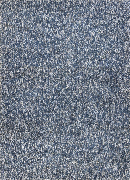 8' X 10' Indigo And Ivory Abstract Shag Hand Woven Area Rug