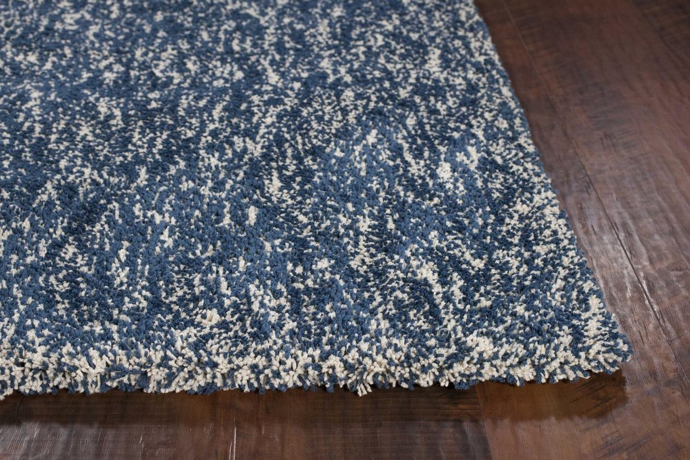 8' X 10' Indigo And Ivory Abstract Shag Hand Woven Area Rug