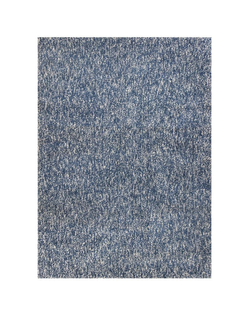 8' X 10' Indigo And Ivory Abstract Shag Hand Woven Area Rug