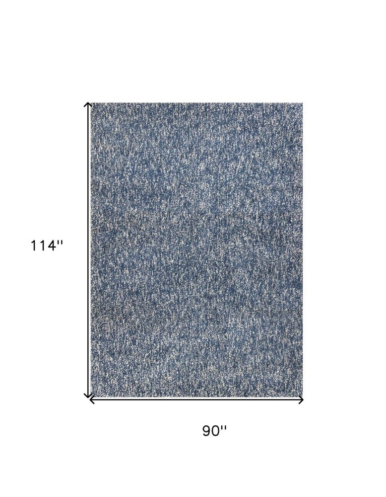 8' X 10' Indigo And Ivory Abstract Shag Hand Woven Area Rug