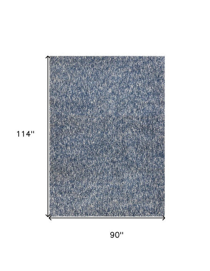 8' X 10' Indigo And Ivory Abstract Shag Hand Woven Area Rug