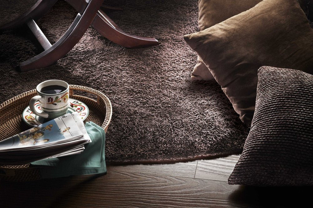 6' Espresso Shag Hand Woven Round Rug