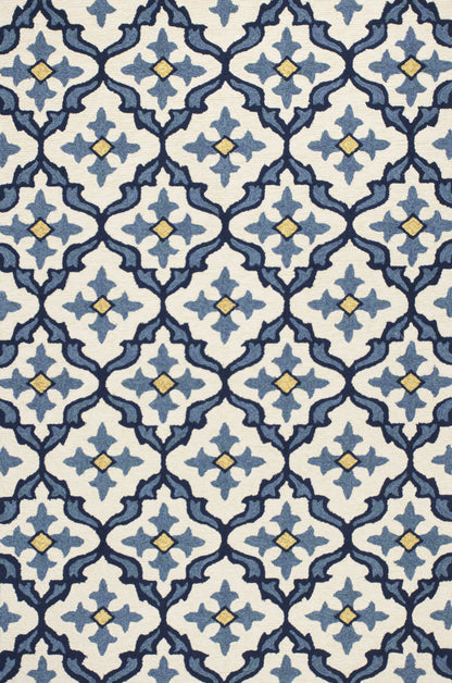 2' X 3' Ivory and Blue Moroccan Handmade Indoor Outdoor Area Rug