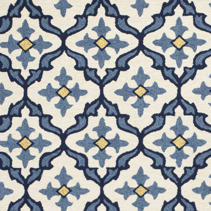 2' X 3' Ivory and Blue Moroccan Handmade Indoor Outdoor Area Rug