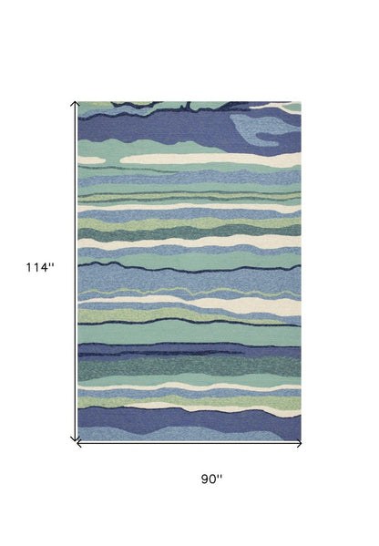 8' Blue Round Abstract Indoor Outdoor Area Rug