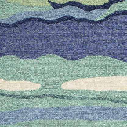 8' Blue Round Abstract Indoor Outdoor Area Rug