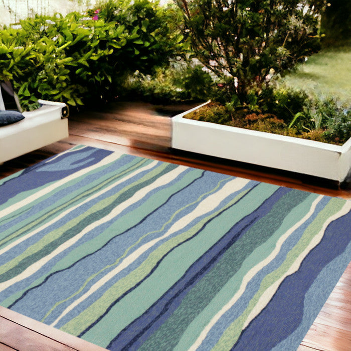 8' Blue Round Abstract Indoor Outdoor Area Rug