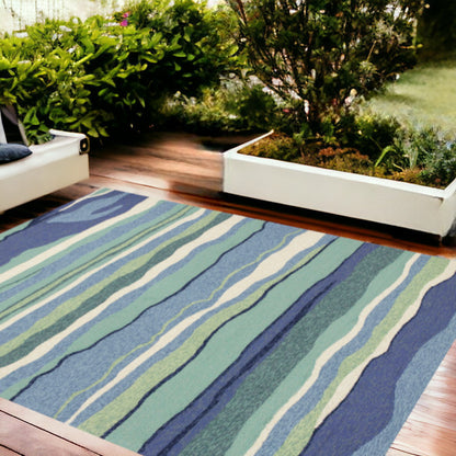 8' Blue Round Abstract Indoor Outdoor Area Rug