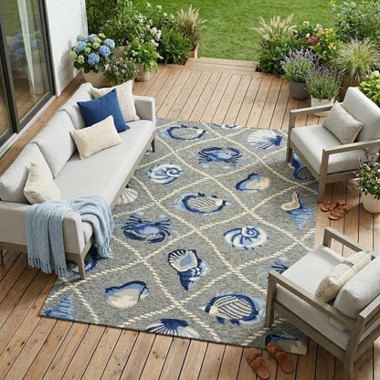 8' X 10' Gray Abstract Indoor Outdoor Area Rug