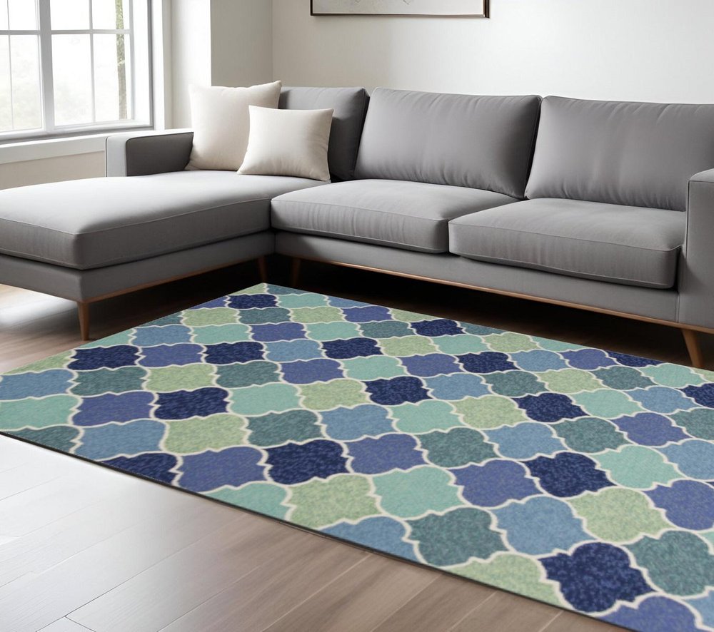 2' X 3' Blue Purple And Aqua Quatrefoil Hand Tufted Area Rug