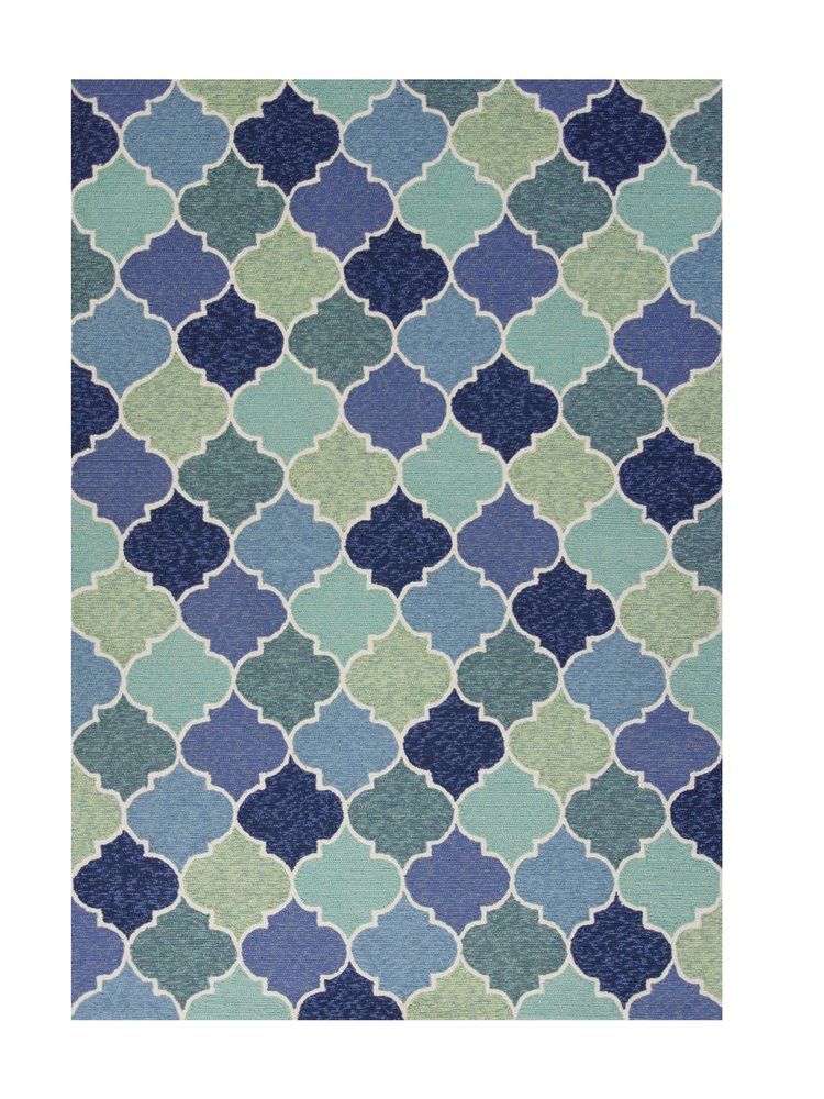 7' X 9' Blue Purple And Aqua Quatrefoil Hand Tufted Area Rug