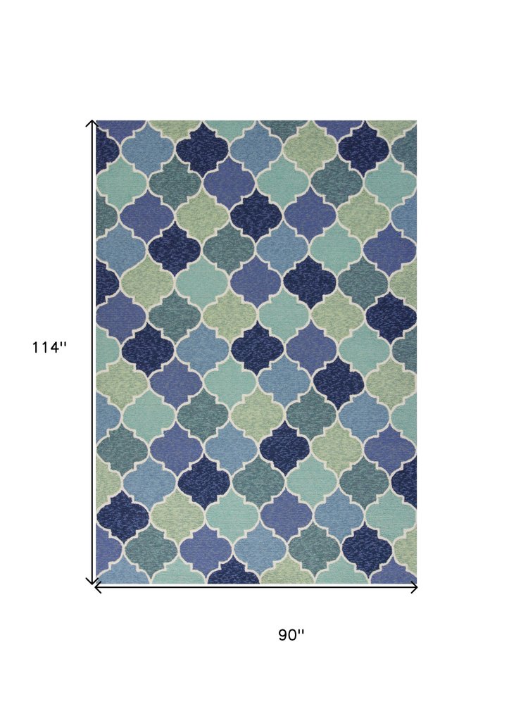 7' X 9' Blue Purple And Aqua Quatrefoil Hand Tufted Area Rug