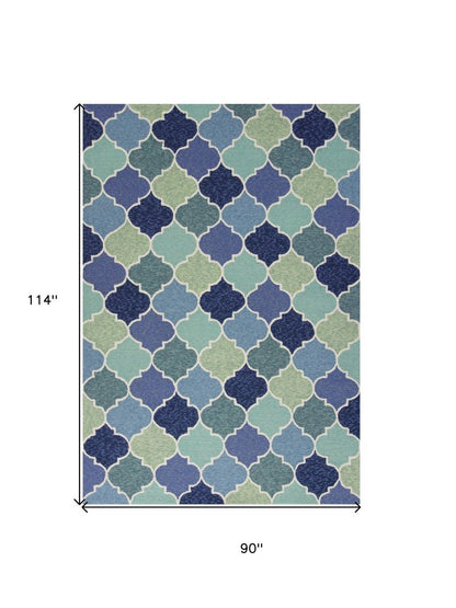 7' X 9' Blue Purple And Aqua Quatrefoil Hand Tufted Area Rug