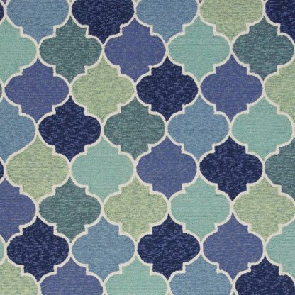 7' X 9' Blue Purple And Aqua Quatrefoil Hand Tufted Area Rug