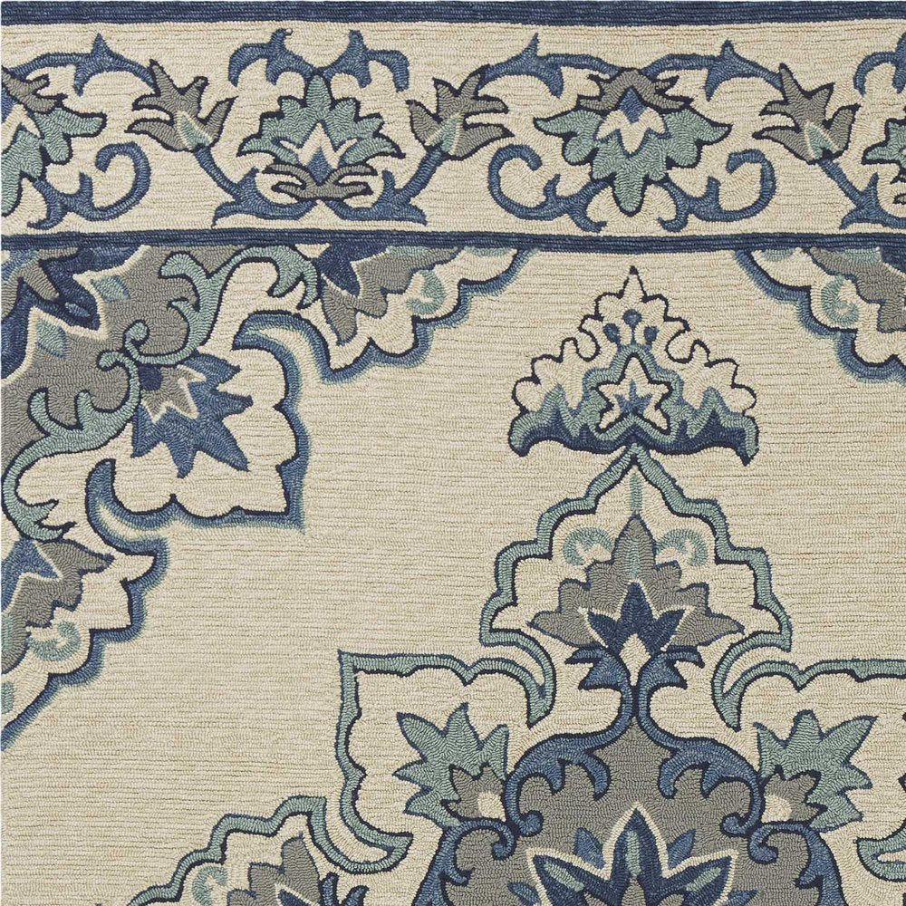 3' X 5' Ivory and Blue Damask Handmade Indoor Outdoor Area Rug