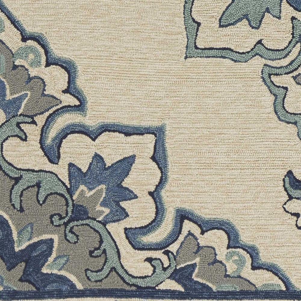 3' X 5' Ivory and Blue Damask Handmade Indoor Outdoor Area Rug