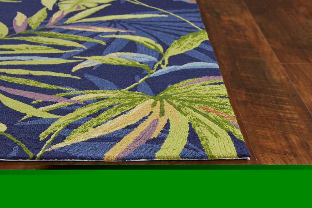 8' Blue Round Floral Indoor Outdoor Area Rug