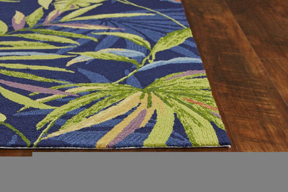 8' Blue Round Floral Indoor Outdoor Area Rug