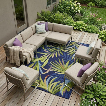 5' X 8' Blue Floral Indoor Outdoor Area Rug