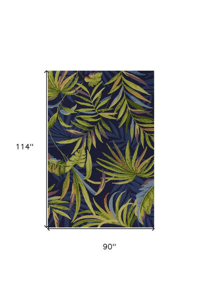 8' Blue Round Floral Indoor Outdoor Area Rug