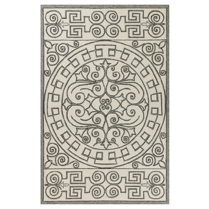 5' X 8' Gray And Ivory Damask Indoor Outdoor Area Rug