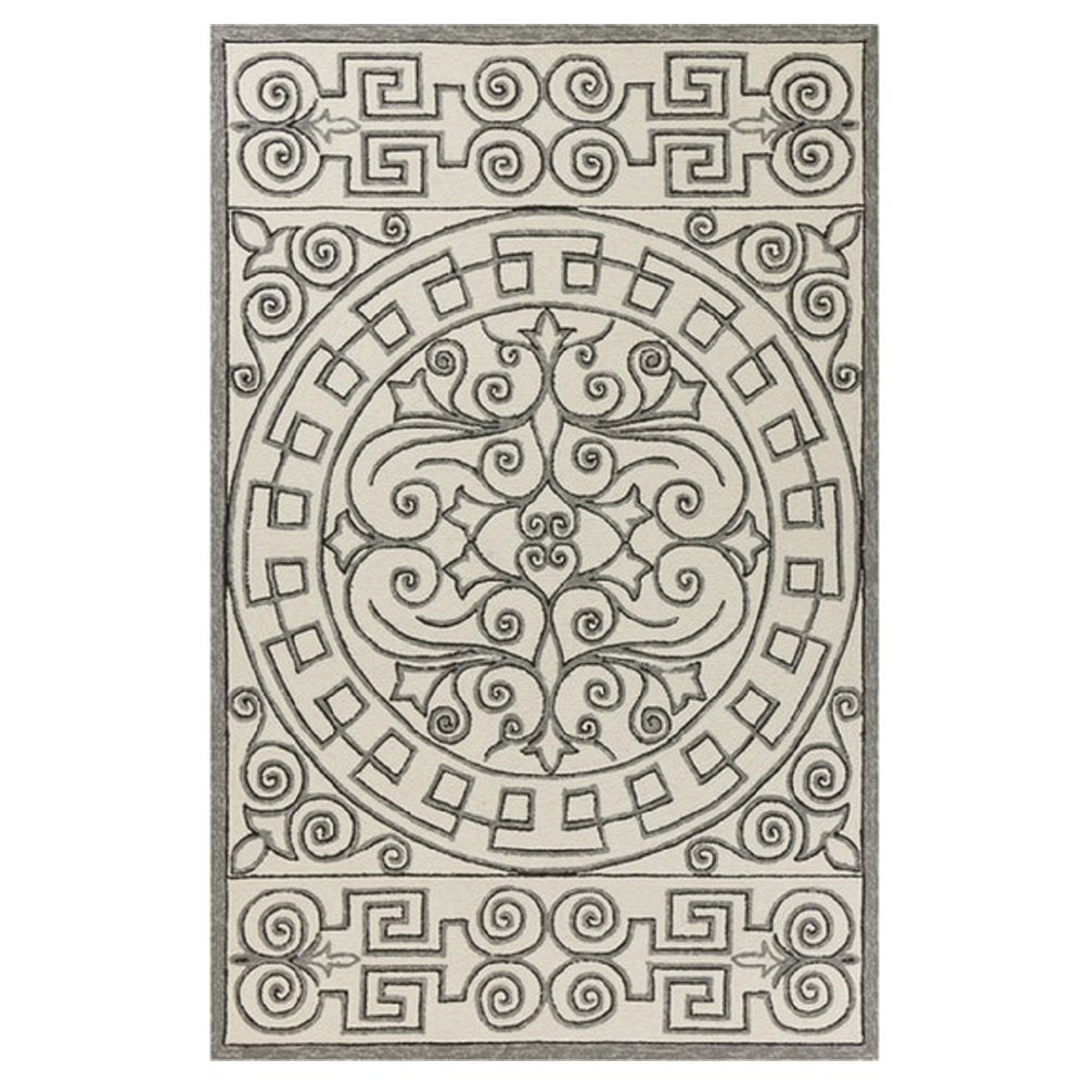 5' X 8' Gray And Ivory Damask Indoor Outdoor Area Rug