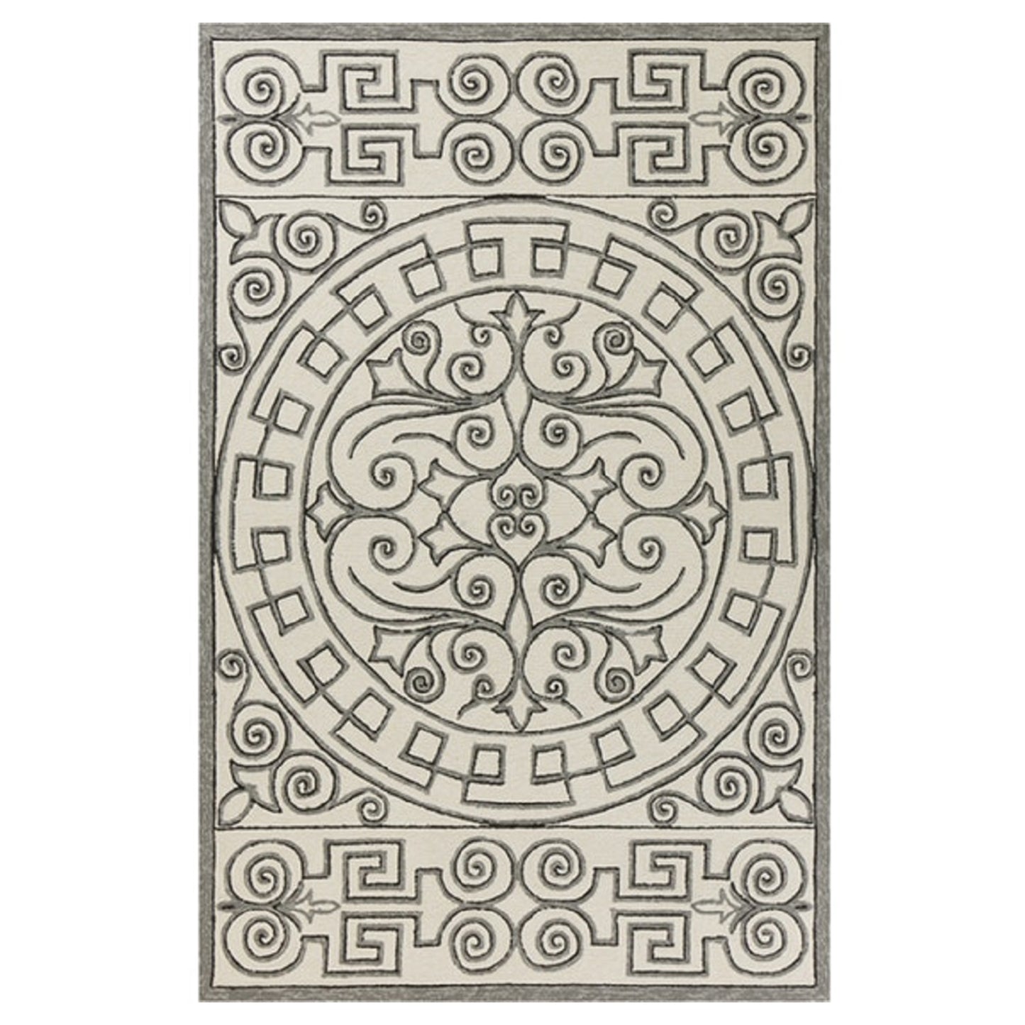 5' X 8' Gray And Ivory Damask Indoor Outdoor Area Rug