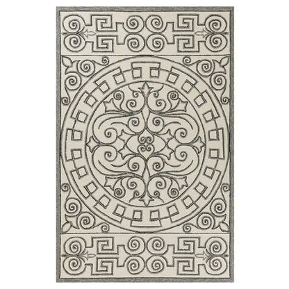 5' X 8' Gray And Ivory Damask Indoor Outdoor Area Rug