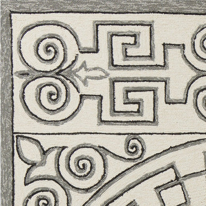 5' X 8' Gray And Ivory Damask Indoor Outdoor Area Rug