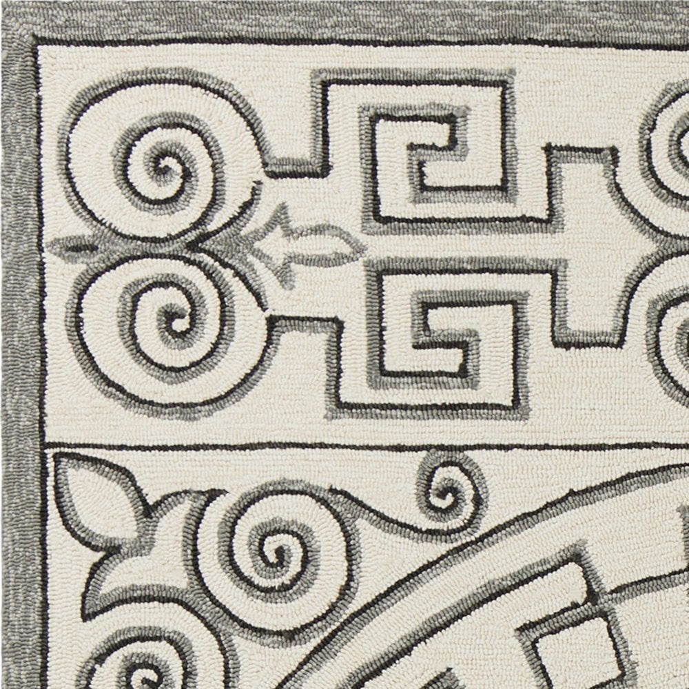 5' X 8' Gray And Ivory Damask Indoor Outdoor Area Rug