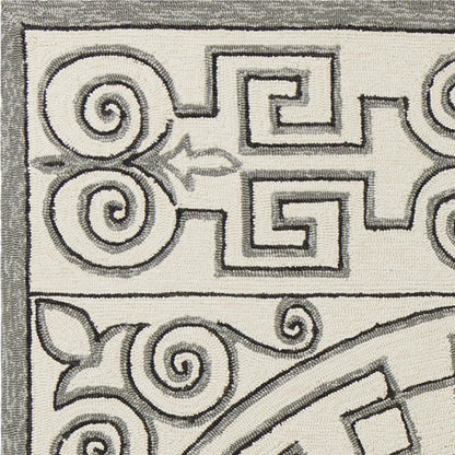 5' X 8' Gray And Ivory Damask Indoor Outdoor Area Rug